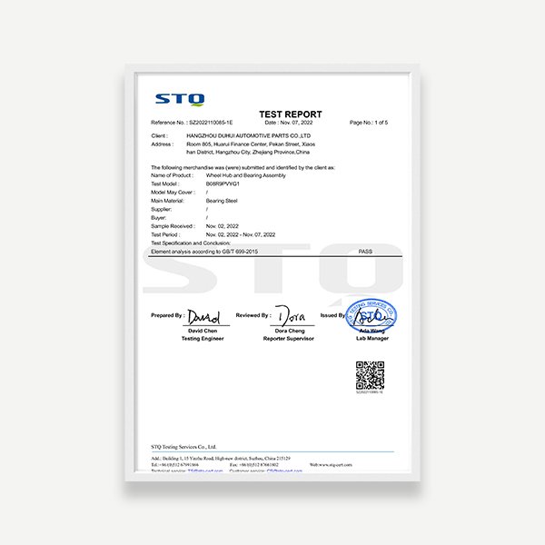 STQ Matrial TEST of DUHUI Wheel Hub and Bearing Assembly