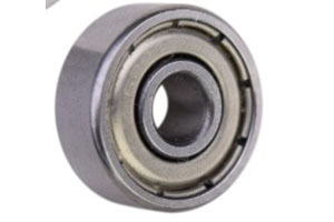 624ZZ—Compact 4x13x5 mm shielded bearing. This model appears in small DC motor assemblies, retractable landing gear mechanisms of model aircraft, and 3D printer belt tensioners.