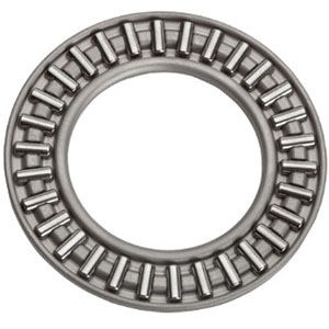 AXK series – Needle roller and cage assembly. This thrust needle roller bearing uses adjacent shaft and housing shoulders as raceways.