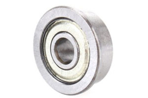 F624ZZ-Compact flanged bearing with metal shields (4x13x5 mm). Found in miniature electric motor end bells, small chemical metering pumps, and model vehicle wheel sets.