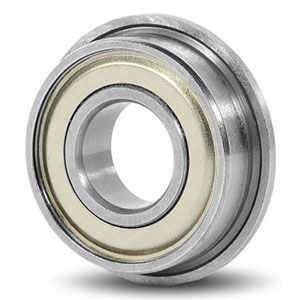 F68 series — Extra-thin flanged bearings for applications with severe axial space constraints. The flange allows snap-fit installation without additional hardware in copiers, DVD drive mechanisms, and light robotics.