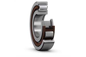 NUP Series Cylindrical roller bearing with rib and retaining ring on the inner ring for shaft positioning.