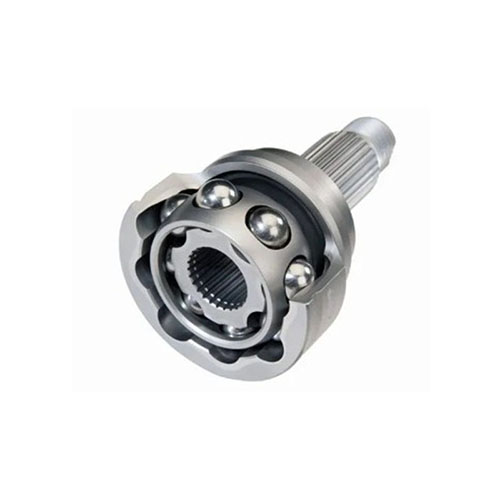 A constant velocity (CV) joint transmits torque while maintaining equal input and output shaft speeds at any operating angle