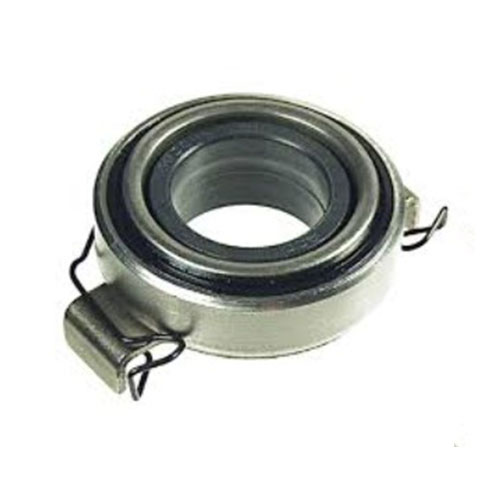 A mechanical type release bearing — also called a throw out bearing — sits between the clutch fork and the pressure plate’s diaphragm spring.